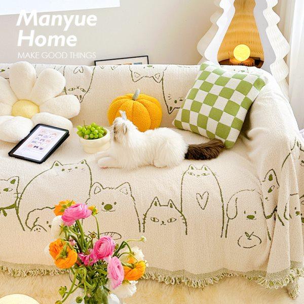 蔓越家 猫狗小分队 一片式全包半边绒卡通全盖沙发巾沙发套罩盖布,居家布艺,沙发套,淘宝优惠券,粉丝福利购,淘宝优惠卷