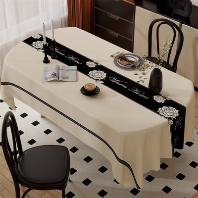 2025c新款法式桌布免洗防油防水防烫客厅椭圆形餐桌布茶几台布桌