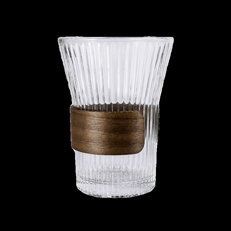 束腰挂耳冰咖啡杯防烫套客厅待客喝水玻璃杯竖纹泡茶杯子轻奢套装