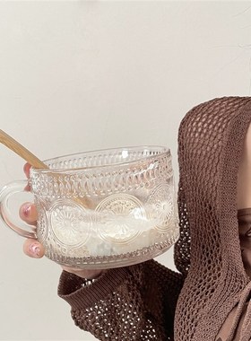 酸奶碗水果甜品玻璃碗ins风带把玻璃杯大容量早餐麦片碗小吃碗