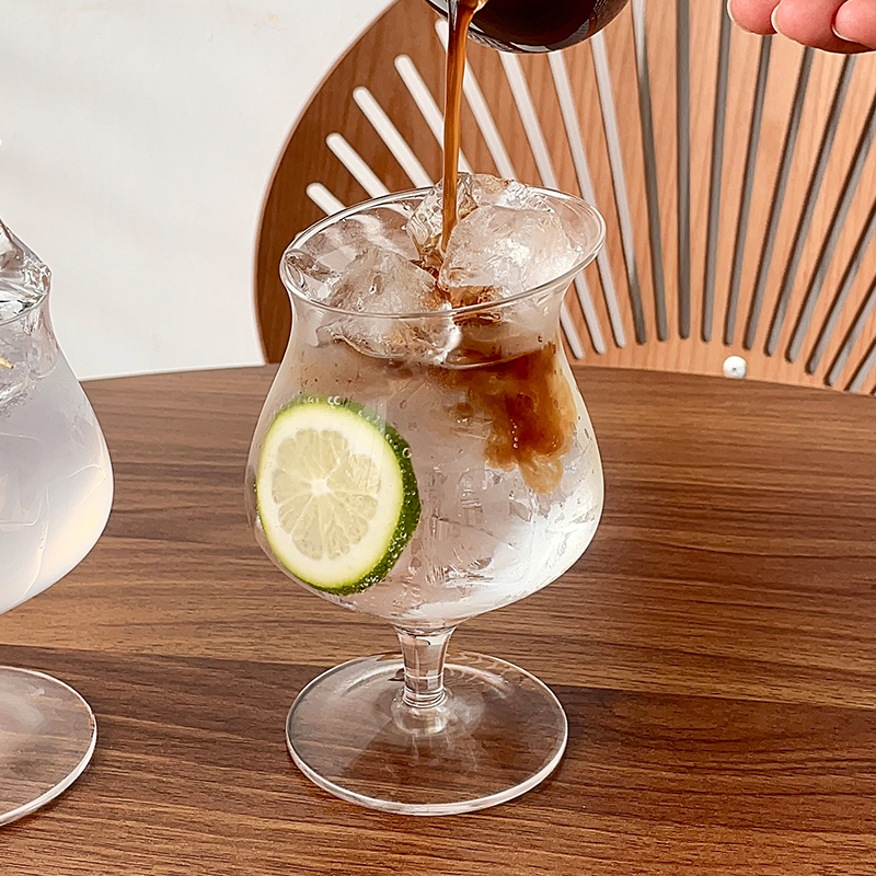 ins风斜口高脚玻璃杯冰美式拿铁咖啡杯创意鸡尾酒杯特调饮品杯子