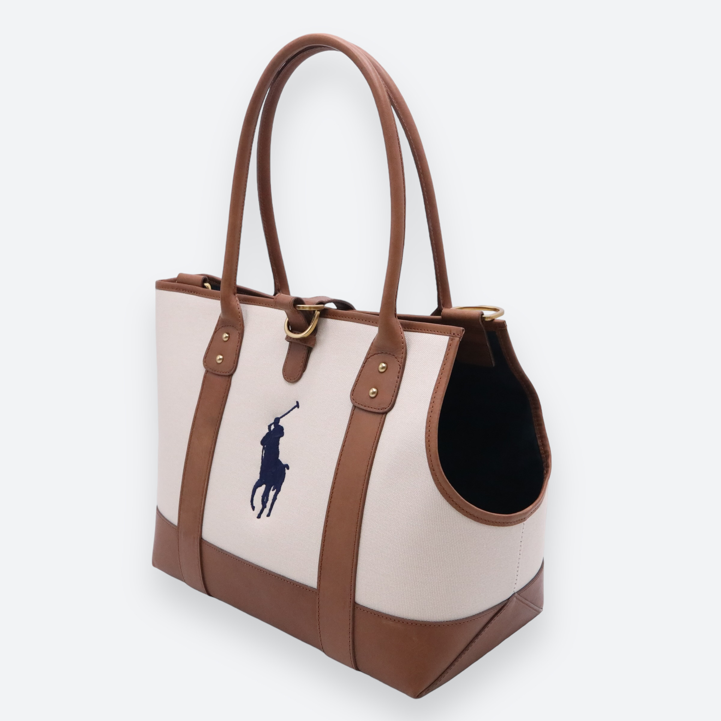 Ralph Lauren 拉夫劳伦皮质帆布拼接宠物外出托特包