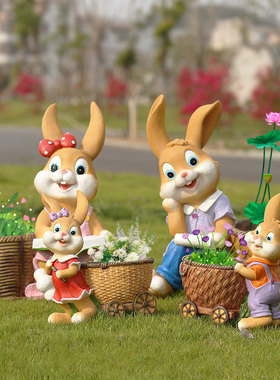 树脂大号卡通兔j子摆件户外园艺动物花盆庭院花园创意装饰小品摆