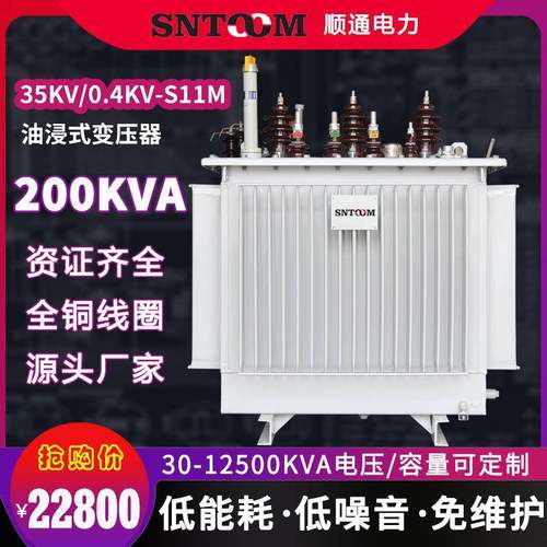 S11M大型工业油浸式电力配电变压器250户外高压35kv315全铜200kva