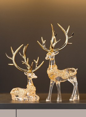 招财水晶鹿摆件轻奢高档家居客厅玄关电视柜酒柜创意.小鹿装饰品
