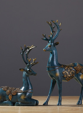 梅花鹿树脂摆件现代简约家v居客厅玄关装饰书房办公室桌面创意礼