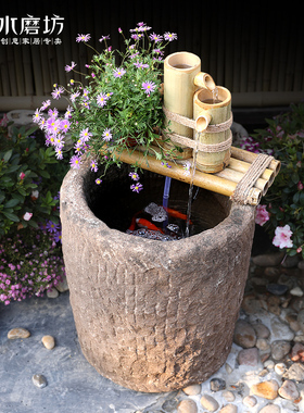 庭院复古假山喷泉景观民宿花园落地流水鱼池禅意阳V台造景装饰摆