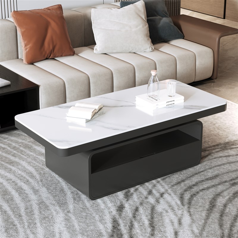 2025新款长方形岩板茶几桌客厅家D用轻奢现代简约高级感带实木抽