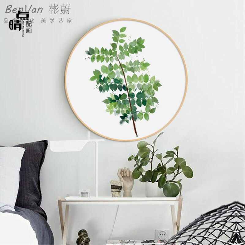 网红壁画树叶框植物北欧餐厅圆形B小清新客厅沙发墙玄关实木装饰图片