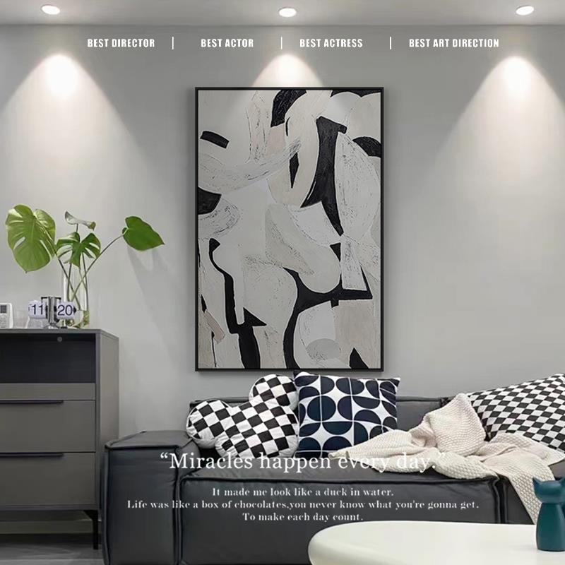 北欧极客厅装饰画侘寂风简落沙发背理象J景挂画大抽肌幅地高画级