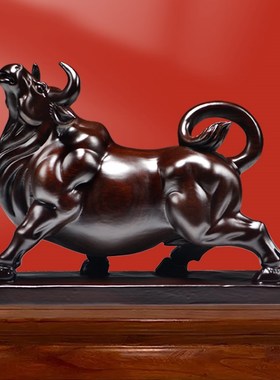 黑檀木牛摆件实木牛气冲天家w居玄关办公室酒柜装饰工艺品开业送