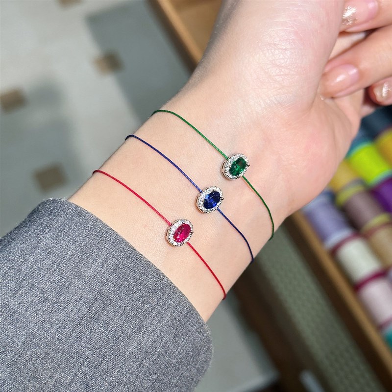 巴黎红绳绿宝石手链一路绿灯气质个性全绳本命年T红色手绳925银