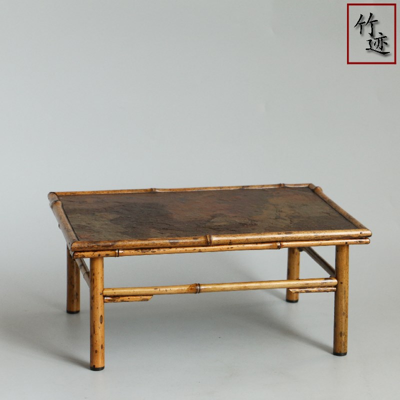 茶道梅鹿竹制大漆岩石台面茶台案几E茶台摆件展示台壶承小茶桌竹