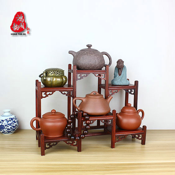 红酸枝茶架 紫砂壶架子 茶具收y纳架 小博古架 茶杯茶壶茶宠展示