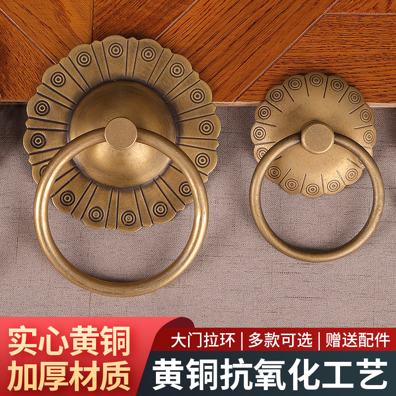 纯铜木门铜拉手中式仿古铜大门拉手老式门环实P心拉环仿古铁门把