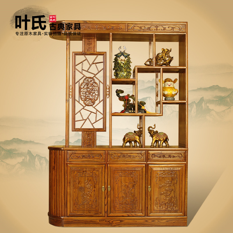 明清仿古实木门厅柜榆木进门鞋柜双面G玄关柜中式客厅隔断柜屏风