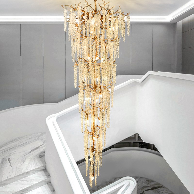 别墅大吊灯复式j楼挑空客厅水晶灯大酒店楼梯长吊灯售楼部工程灯
