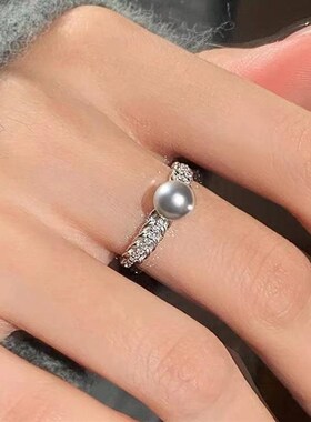 925纯银珍珠i戒指女小众设计开口戒轻奢高级感时尚食指戒