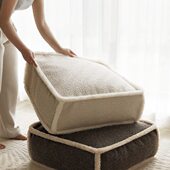 MILA米拉侘寂风米色黑咖色毛边坐墩慵懒客厅蒲团懒人沙发搭脚墩