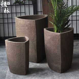 三角柱花盆棱形粗陶陶盆瘦高款栽花盆缸三边花盆几何花盆个性新意