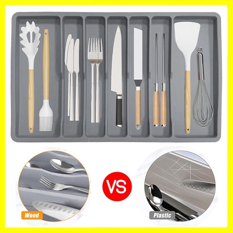 厨房硅胶抽屉餐h具收纳盒家用橱柜内置分格刀叉筷子置物架厨具分