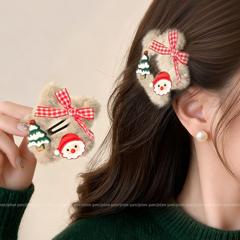 圣诞节毛绒星星刘海发夹女前额~