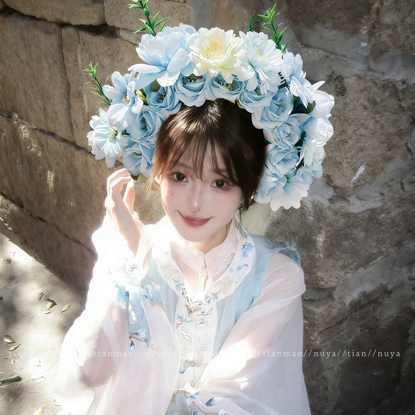 蓝色花环发箍女2026新款簪花头饰新中式春天森系头箍发卡汉服配饰