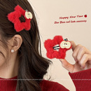 苹果毛绒星星发夹女前额边夹侧边刘海夹可爱发卡碎发bb夹红色头饰