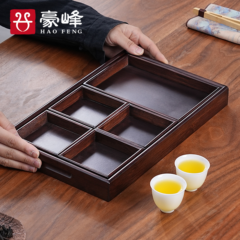 豪峰托盘胡桃木色长方形家用w放茶水杯咖啡杯器具餐盘酒店收纳托