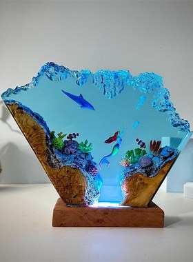 海豚和美人鱼树脂灯艺术装饰灯K树脂木艺术灯个性化夜灯客厅装饰