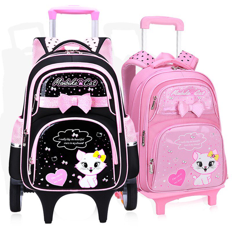 新款小学生拉杆书包女孩一三六年级D防水减负爬楼梯手推拖背拉两