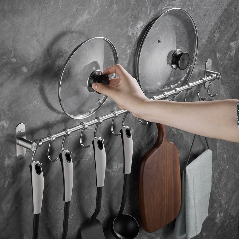 厨房挂钩架免打孔j304不锈钢 厨具挂杆挂架勺子铲子排钩壁挂置物