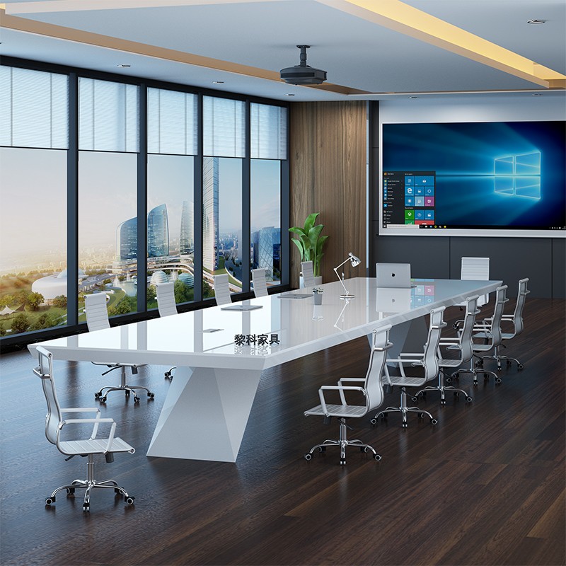 烤漆会议桌简约现代大小型洽谈桌长桌时尚开会办公V桌培训桌椅组