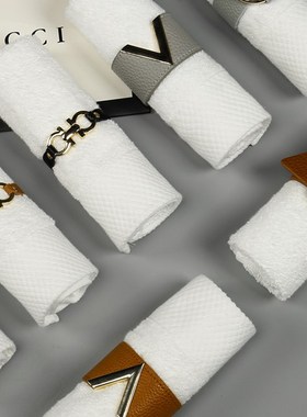 样板房洗手间仿大理石纹毛巾扣卡其皮扣K洗手台浴室软装饰品摆件