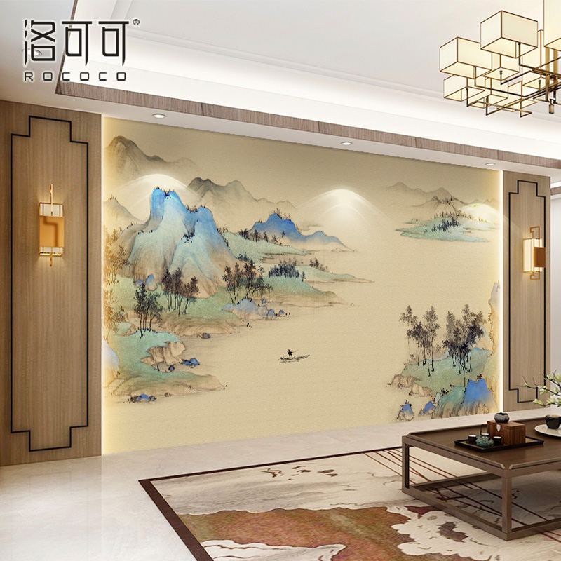2024简约新中式山水墙布背景墙壁纸客厅壁布酒店S茶楼包厢硬包壁