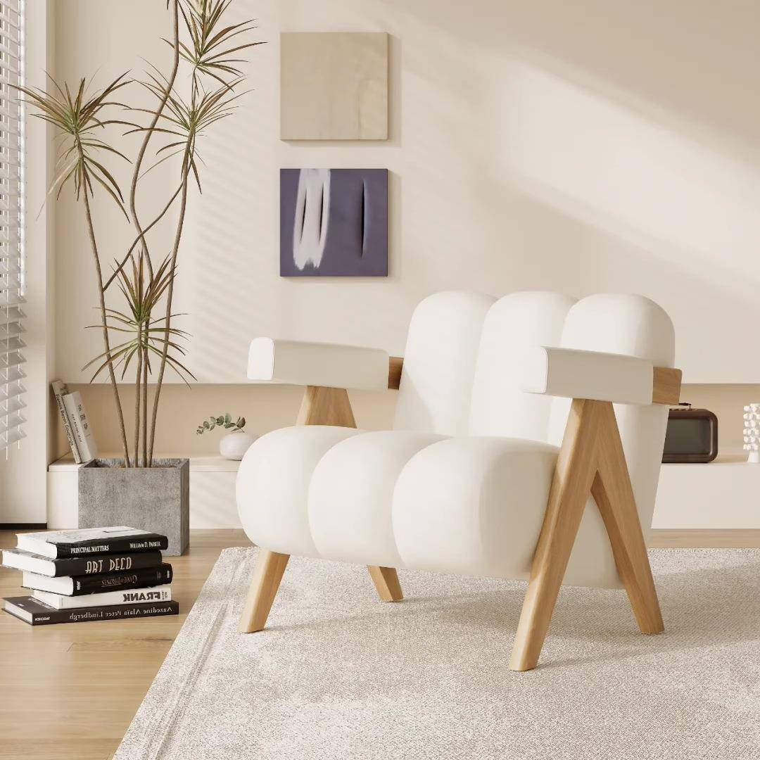 轻奢阳台懒人休闲椅奶油设计师会客风单人沙发椅客厅卧室单人沙发