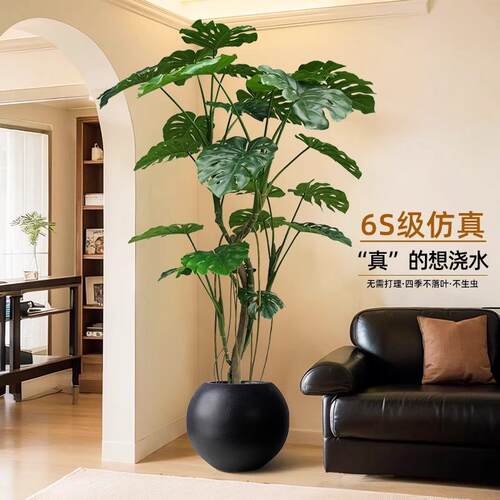 仿真龟背竹高端轻奢风假树室内客厅装饰摆件落地中古风仿生盆栽