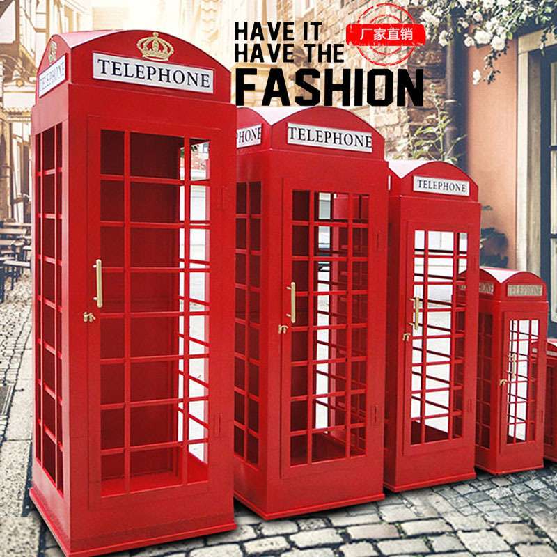 复古英伦风大电话亭模型摆件酒吧陈列展示储物柜家居软装饰品