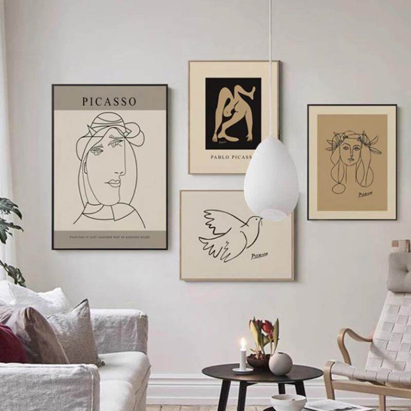 复古抽象线条毕加索艺术装饰画小众图案卧室客厅组合挂画现代壁画