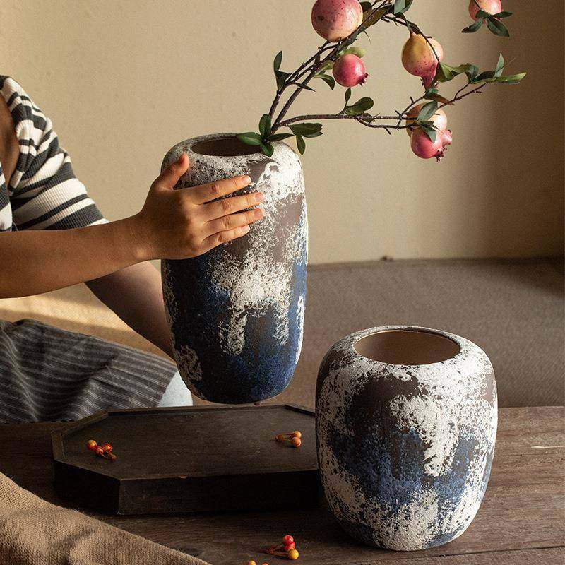 蓝色粗陶盆罐子桌面台面花瓶落地花器手工窑变颜色泡泡磨砂釉玄关,纺织面料/辅料/配套,纺织机械配件,淘宝优惠券,粉丝福利购,淘宝优惠卷