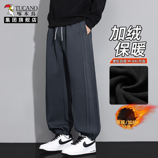 8XL运动裤 啄木鸟集团官方加绒裤 冬保暖大码 宽松休闲卫裤 子男款