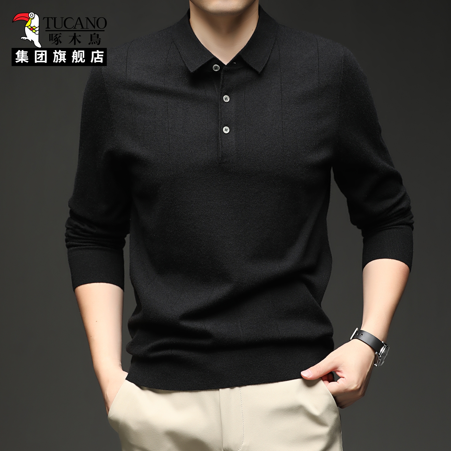 啄木鸟男士翻领针织polo衫毛衣
