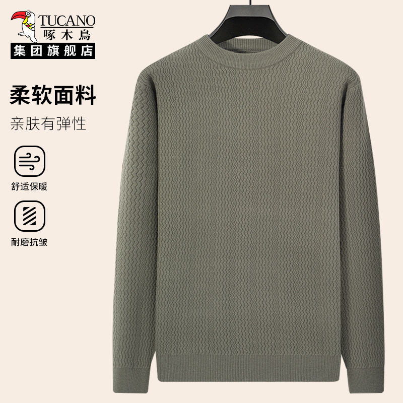 啄木鸟男士秋冬保暖圆领针织毛衣