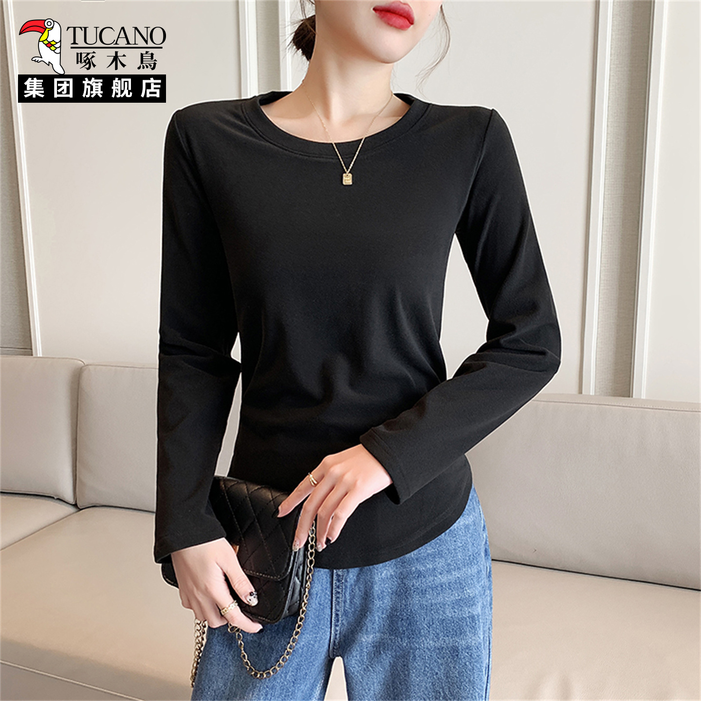 啄木鸟白色打底衫女士洋气德绒