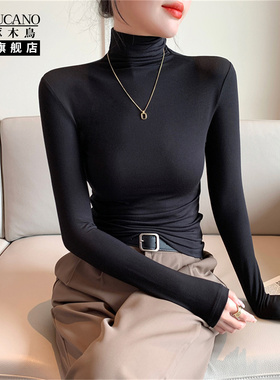 啄木鸟打底衫女士秋冬季莫代尔黑色内搭长袖t恤可外穿2025新款FA