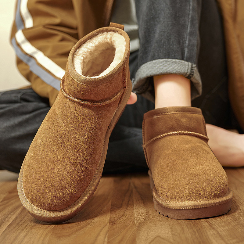 真皮高帮厚底加绒保暖雪地靴男款