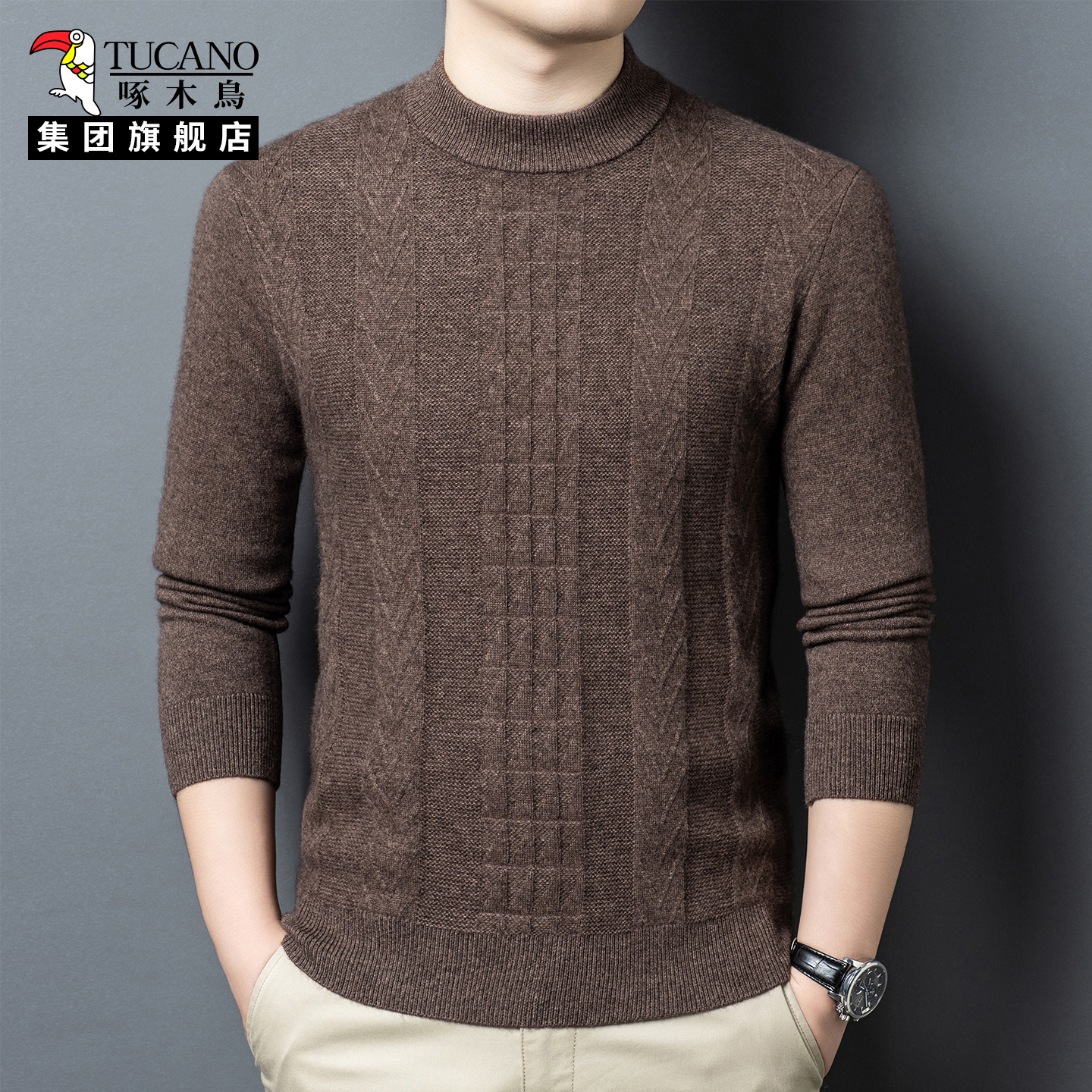 啄木鸟集团官方男士羊毛衫半高领