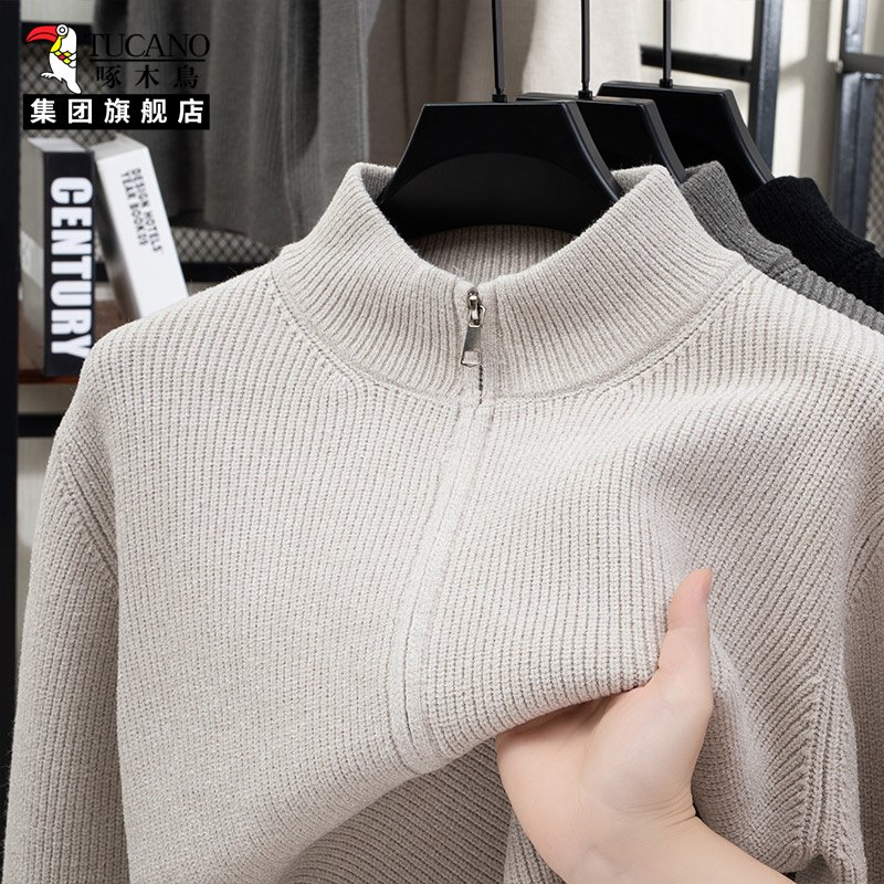 啄木鸟高领毛衣外套男款2025新款