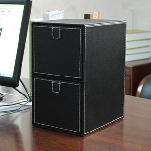 美尚 创意皮革CD收纳盒 二抽屉式DVD碟片整理柜 高档桌面储物箱