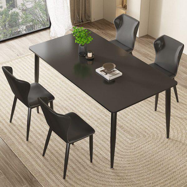 餐桌岩板轻奢现代简约家用小户型奶油风长方形大理石餐椅组合饭桌